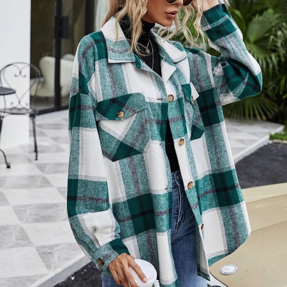 Cozy Plaid Button Down Oversized Jacket Shacket - Picture 4 of 7